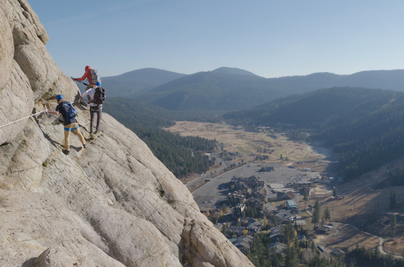 Rock Climbing the Tahoe Via Ferrata with views of Squaw Valley
