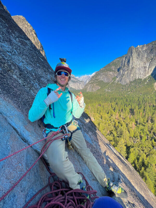 Alpenglow Expeditions' Tahoe Via Ferrata guide Robert Kyte rock climbing.
